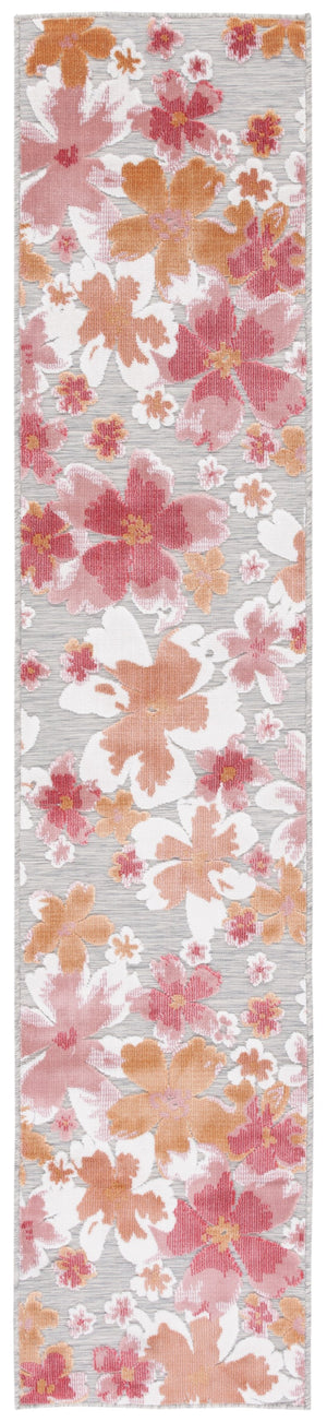 Safavieh Cabana Grey And Rose Runner Rug - Elegant Floral Design, 2x10 Feet, Perfect For Home Or Outdoor Use Grey ,Rose 88% Polypropylene,12% Polyester Cbn488u-210