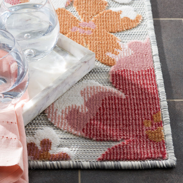 Safavieh Cabana Grey And Rose Runner Rug - Elegant Floral Design, 2x10 Feet, Perfect For Home Or Outdoor Use Grey ,Rose 88% Polypropylene,12% Polyester Cbn488u-210