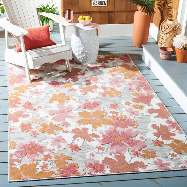 Safavieh Cabana Grey And Rose Runner Rug - Elegant Floral Design, 2x10 Feet, Perfect For Home Or Outdoor Use Grey ,Rose 88% Polypropylene,12% Polyester Cbn488u-210