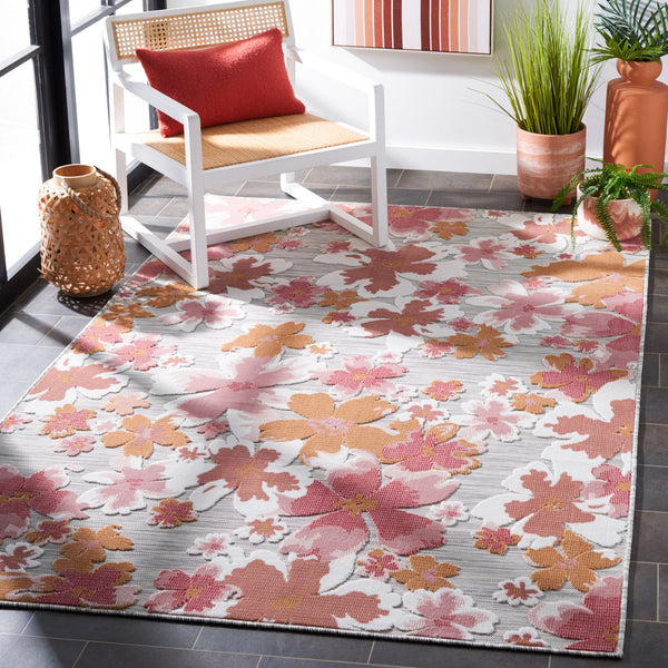 Safavieh Cabana Grey And Rose Runner Rug - Elegant Floral Design, 2x10 Feet, Perfect For Home Or Outdoor Use Grey ,Rose 88% Polypropylene,12% Polyester Cbn488u-210