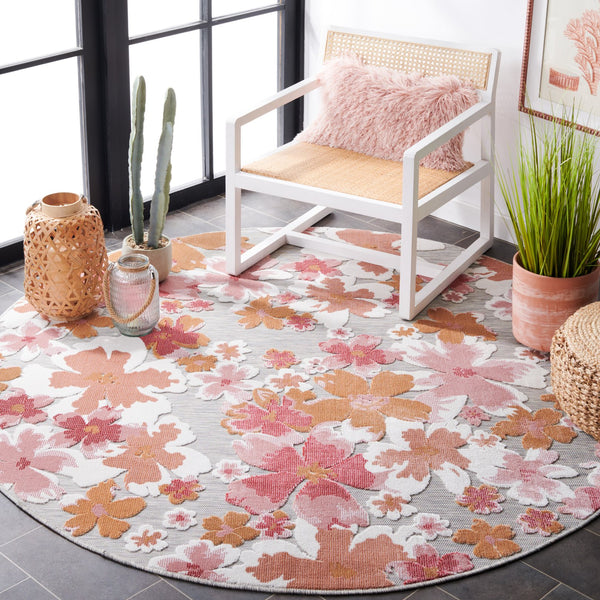 Safavieh Cabana Grey And Rose Runner Rug - Elegant Floral Design, 2x10 Feet, Perfect For Home Or Outdoor Use Grey ,Rose 88% Polypropylene,12% Polyester Cbn488u-210