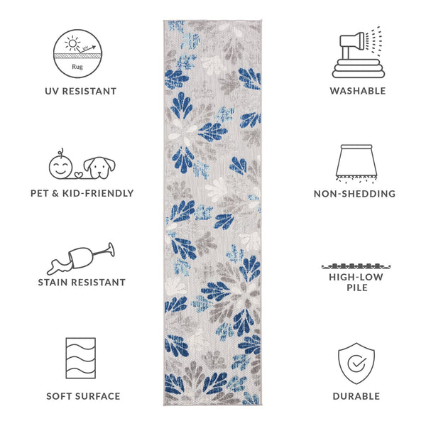 Safavieh Cabana 800f Floral Area Rug - Elegant Indoor/Outdoor Decor With Durable Design For Any Space Grey ,Blue Polypropylene Cbn800f-5sq