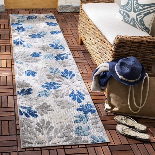 Safavieh Cabana 800f Floral Area Rug - Elegant Indoor/Outdoor Decor With Durable Design For Any Space Grey ,Blue Polypropylene Cbn800f-5sq