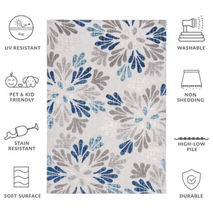 Safavieh Cabana 800f Floral Area Rug - Elegant Indoor/Outdoor Decor With Durable Design For Any Space Grey ,Blue Polypropylene Cbn800f-5sq