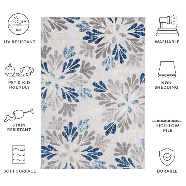 Safavieh Cabana 800f Floral Area Rug - Elegant Indoor/Outdoor Decor With Durable Design For Any Space Grey ,Blue Polypropylene Cbn800f-5sq