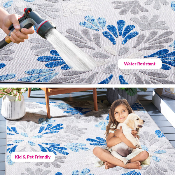 Safavieh Cabana 800f Floral Area Rug - Elegant Indoor/Outdoor Decor With Durable Design For Any Space Grey ,Blue Polypropylene Cbn800f-5sq