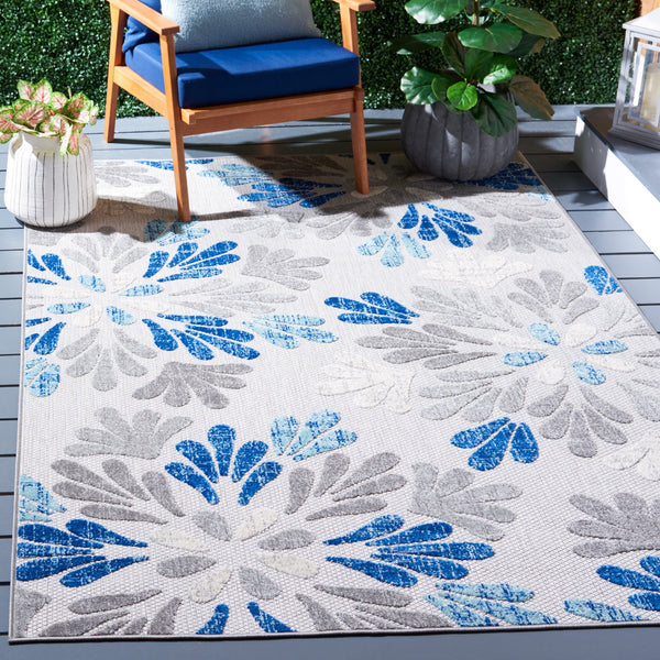 Safavieh Cabana 800f Floral Area Rug - Elegant Indoor/Outdoor Decor With Durable Design For Any Space Grey ,Blue Polypropylene Cbn800f-5sq
