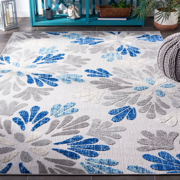 Safavieh Cabana 800f Floral Area Rug - Elegant Indoor/Outdoor Decor With Durable Design For Any Space Grey ,Blue Polypropylene Cbn800f-5sq