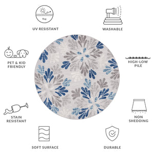 Safavieh Cabana 800f Floral Area Rug - Elegant Indoor/Outdoor Decor With Durable Design For Any Space Grey ,Blue Polypropylene Cbn800f-5sq