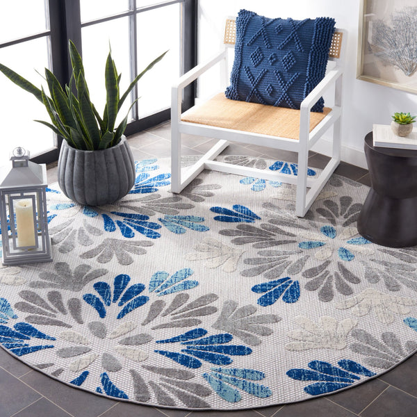 Safavieh Cabana 800f Floral Area Rug - Elegant Indoor/Outdoor Decor With Durable Design For Any Space Grey ,Blue Polypropylene Cbn800f-5sq