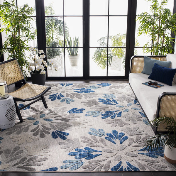 Safavieh Cabana 800f Floral Area Rug - Elegant Indoor/Outdoor Decor With Durable Design For Any Space Grey ,Blue Polypropylene Cbn800f-5sq