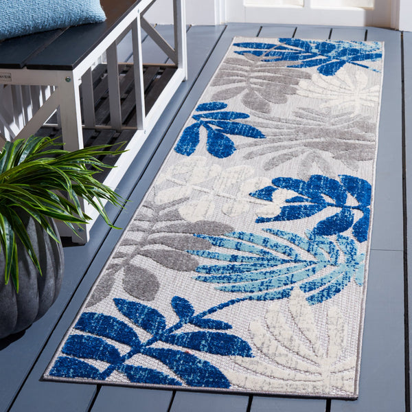 Safavieh Cabana Floral Elegance Area Rug - Timeless Charm For Indoor And Outdoor Spaces, Durable & Stylish Design Grey ,Blue Polypropylene Cbn814f-5sq