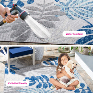 Safavieh Cabana Floral Elegance Area Rug - Timeless Charm For Indoor And Outdoor Spaces, Durable & Stylish Design Grey ,Blue Polypropylene Cbn814f-5sq