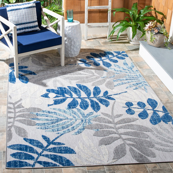 Safavieh Cabana Floral Elegance Area Rug - Timeless Charm For Indoor And Outdoor Spaces, Durable & Stylish Design Grey ,Blue Polypropylene Cbn814f-5sq