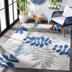 Safavieh Cabana Floral Elegance Area Rug - Timeless Charm For Indoor And Outdoor Spaces, Durable & Stylish Design Grey ,Blue Polypropylene Cbn814f-5sq