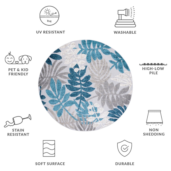 Safavieh Cabana Floral Elegance Area Rug - Timeless Charm For Indoor And Outdoor Spaces, Durable & Stylish Design Grey ,Blue Polypropylene Cbn814f-5sq