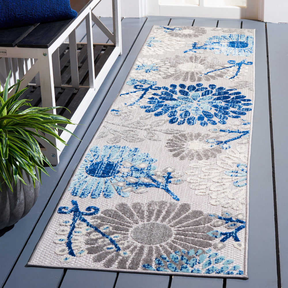 Safavieh Cabana Grey And Blue Area Rug — Low-Profile Durable Polypropylene Blend, Indoor/Outdoor Elegance 6'-0" x 8'-0" CBN832F-68