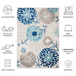 Safavieh Cabana Elegant Turkish Area Rug With Floral Design – Durable, Versatile, Perfect For Any Space Grey ,Blue Polypropylene Cbn832f-10r