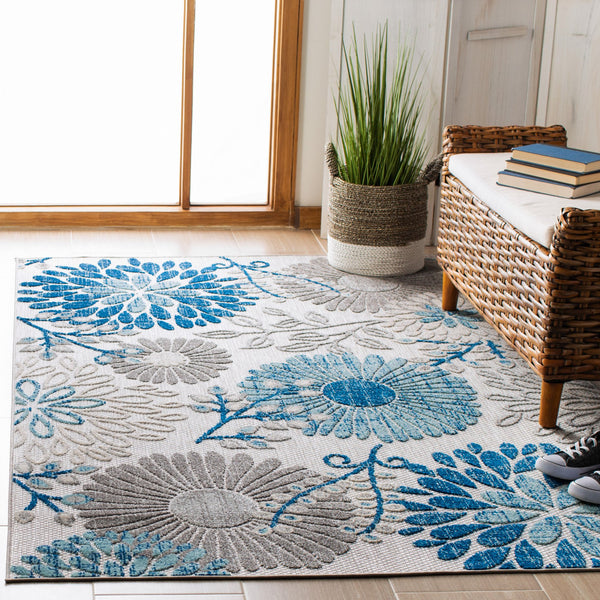Safavieh Cabana Grey And Blue Area Rug — Low-Profile Durable Polypropylene Blend, Indoor/Outdoor Elegance 6'-0" x 8'-0" CBN832F-68