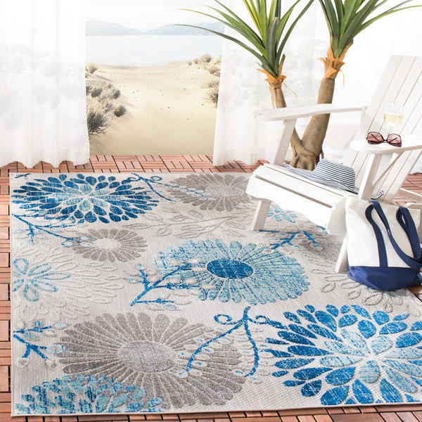 Safavieh Cabana Grey And Blue Area Rug — Low-Profile Durable Polypropylene Blend, Indoor/Outdoor Elegance 6'-0" x 8'-0" CBN832F-68