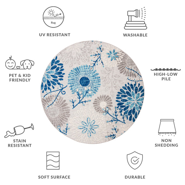 Safavieh Cabana Elegant Turkish Area Rug With Floral Design – Durable, Versatile, Perfect For Any Space Grey ,Blue Polypropylene Cbn832f-10r