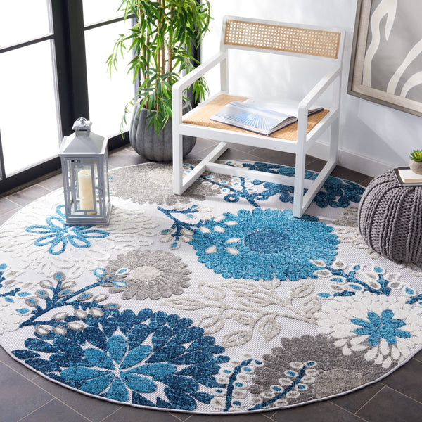 Safavieh Cabana Grey And Blue Area Rug — Low-Profile Durable Polypropylene Blend, Indoor/Outdoor Elegance 6'-0" x 8'-0" CBN832F-68