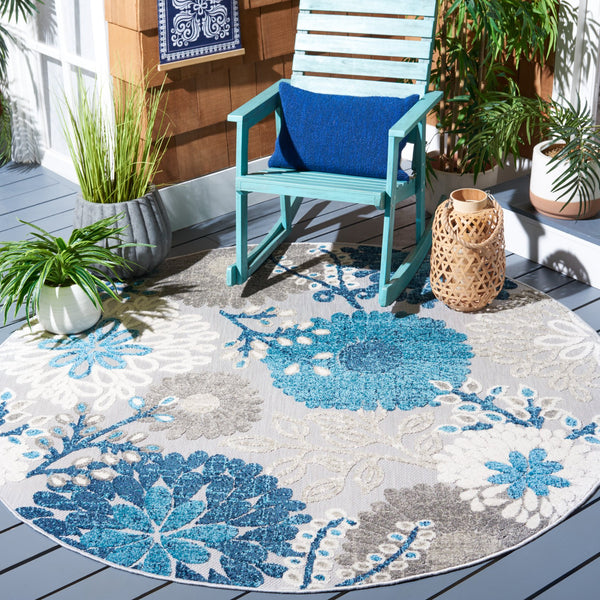 Safavieh Cabana Grey And Blue Area Rug — Low-Profile Durable Polypropylene Blend, Indoor/Outdoor Elegance 6'-0" x 8'-0" CBN832F-68