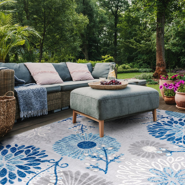 Safavieh Cabana Elegant Turkish Area Rug With Floral Design – Durable, Versatile, Perfect For Any Space Grey ,Blue Polypropylene Cbn832f-10r