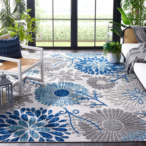 Safavieh Cabana Elegant Turkish Area Rug With Floral Design – Durable, Versatile, Perfect For Any Space Grey ,Blue Polypropylene Cbn832f-10r