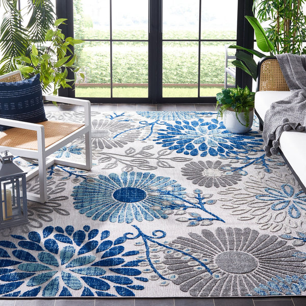 Safavieh Cabana Elegant Turkish Area Rug With Floral Design – Durable, Versatile, Perfect For Any Space Grey ,Blue Polypropylene Cbn832f-10r