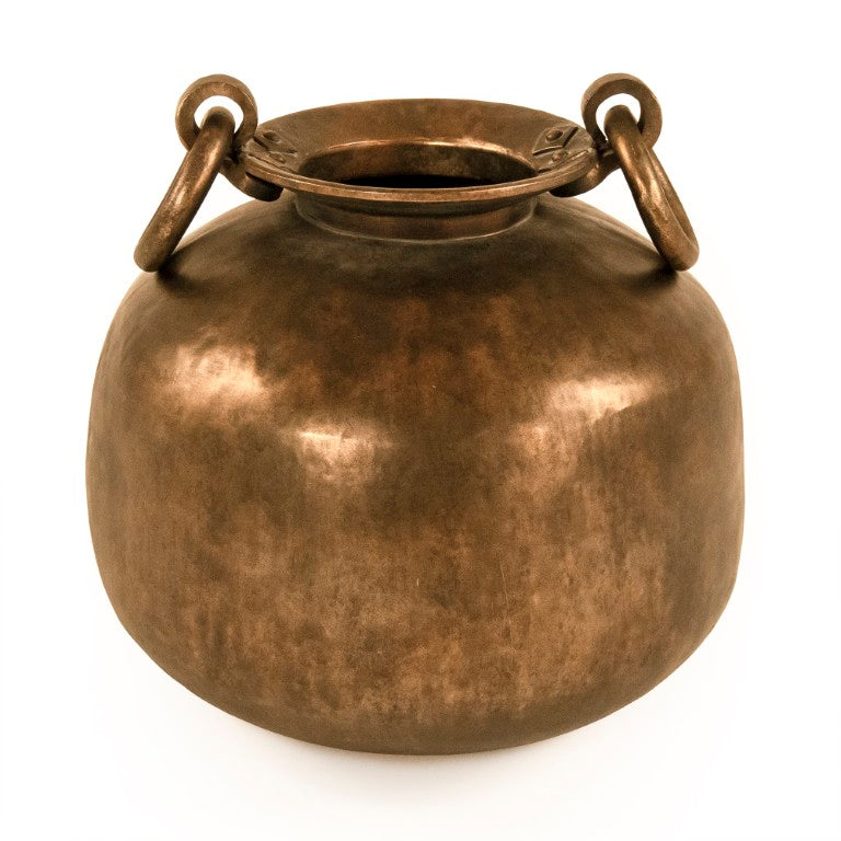Zentique Metal Vase Small with Handles for Rustic-Industrial Decor, Durable Metal Accent for Mantel Tableshelves (W16 H18) CCINC019F
