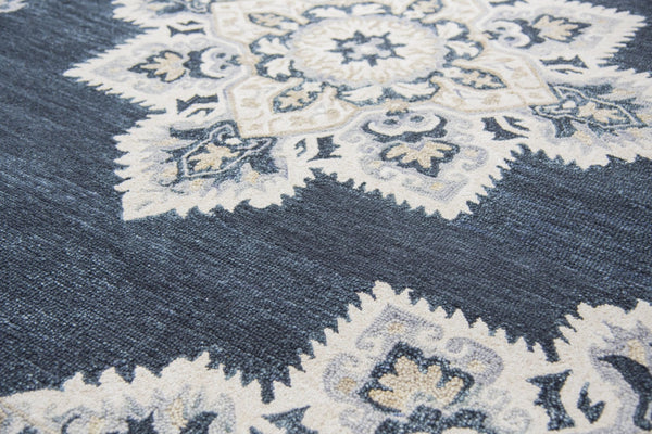 Alora Decor Cascade Hand-Tufted Wool Rug With Persian-Inspired Medallion In Rich Blues, Grays & Tan Accents 10' x 13' CDECD1000DL550113