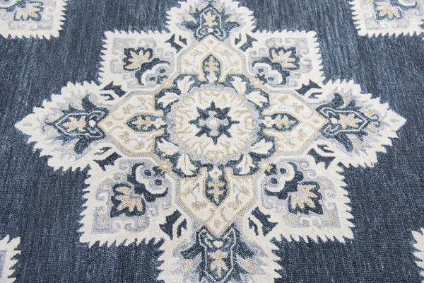 Alora Decor Cascade Hand-Tufted Wool Rug With Persian-Inspired Medallion In Rich Blues, Grays & Tan Accents 10' x 13' CDECD1000DL550113