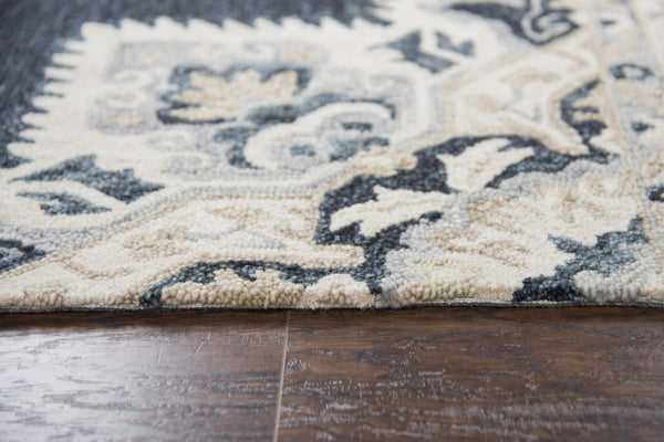 Alora Decor Cascade Hand-Tufted Wool Rug With Persian-Inspired Medallion In Rich Blues, Grays & Tan Accents 10' x 13' CDECD1000DL550113