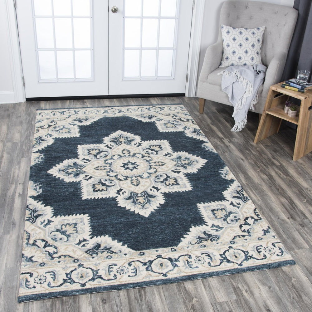 Alora Decor Cascade Hand-Tufted Wool Rug With Persian-Inspired Medallion In Rich Blues, Grays & Tan Accents 10' x 13' CDECD1000DL550113