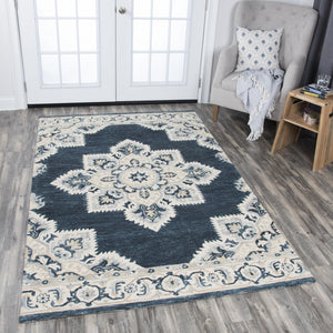 Alora Decor Cascade Hand-Tufted Wool Rug With Persian-Inspired Medallion In Rich Blues, Grays & Tan Accents 10' x 13' CDECD1000DL550113