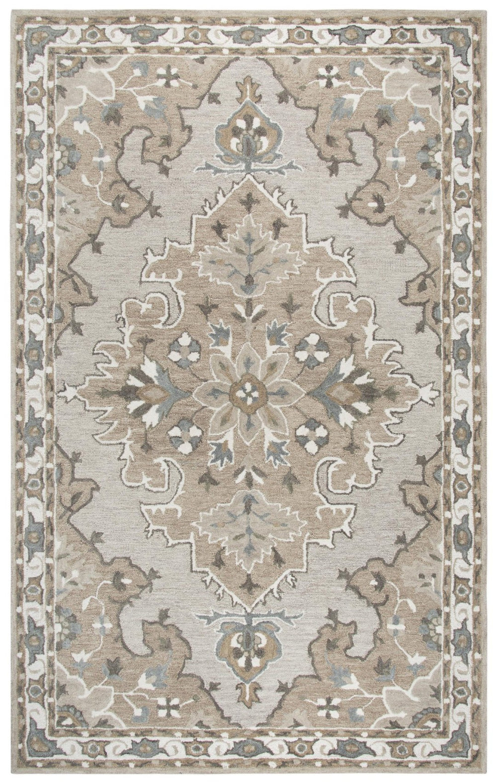 Alora Decor Cascade Hand-Tufted 100% Wool Rug With Central Medallion In Taupe Gray Ivory — Plush, Durable Style 5' x 8' CDECD101288D60508