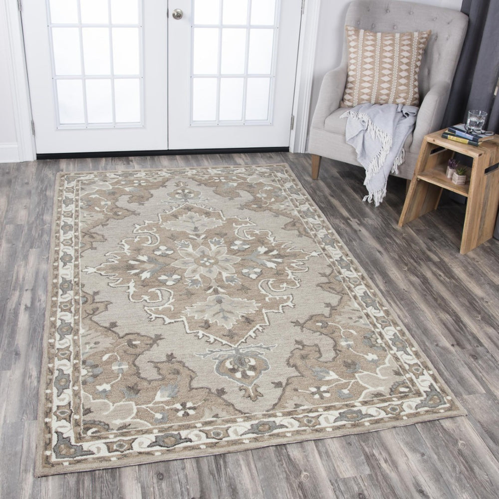 Alora Decor Cascade Hand-Tufted 100% Wool Rug With Central Medallion In Taupe Gray Ivory — Plush, Durable Style 5' x 8' CDECD101288D60508