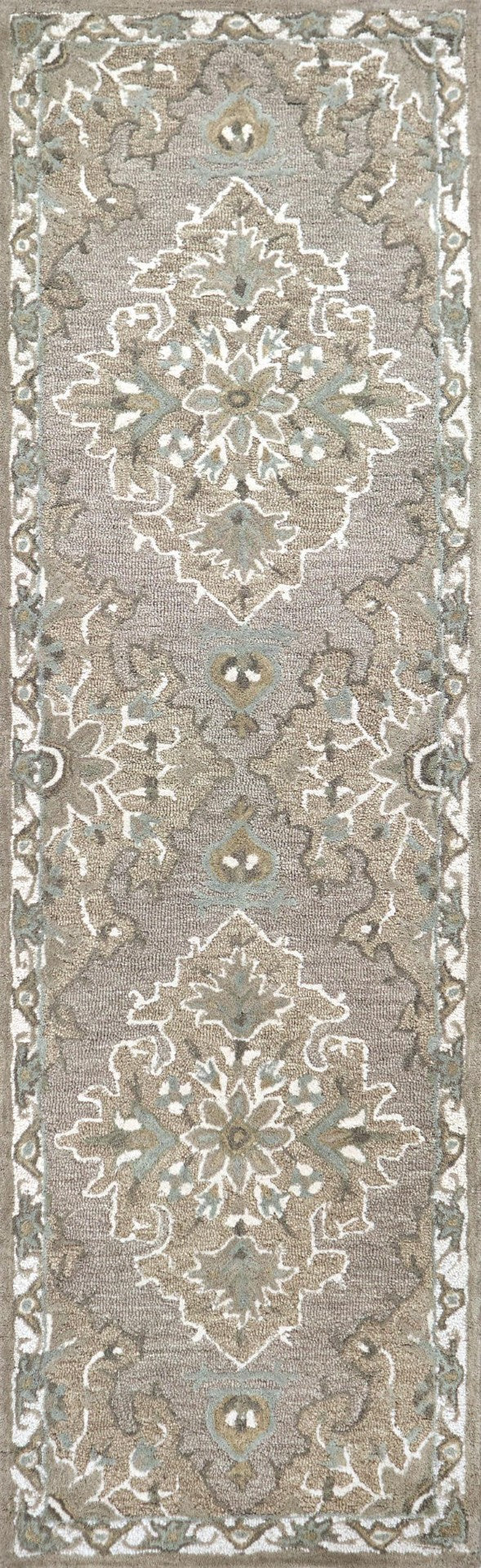 Alora Decor Cascade Hand-Tufted Wool Runner Rug 2'6"X8' Taupe Gray Ivory Transitional Medallion Elegance CDECD101288D62608