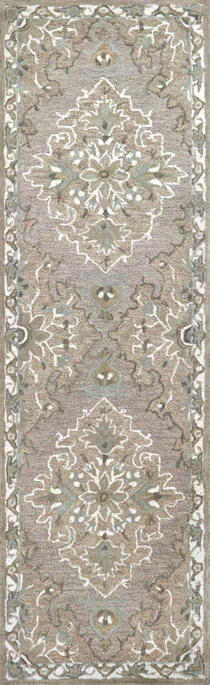 Alora Decor Cascade Hand-Tufted Wool Runner Rug 2'6"X8' Taupe Gray Ivory Transitional Medallion Elegance CDECD101288D62608