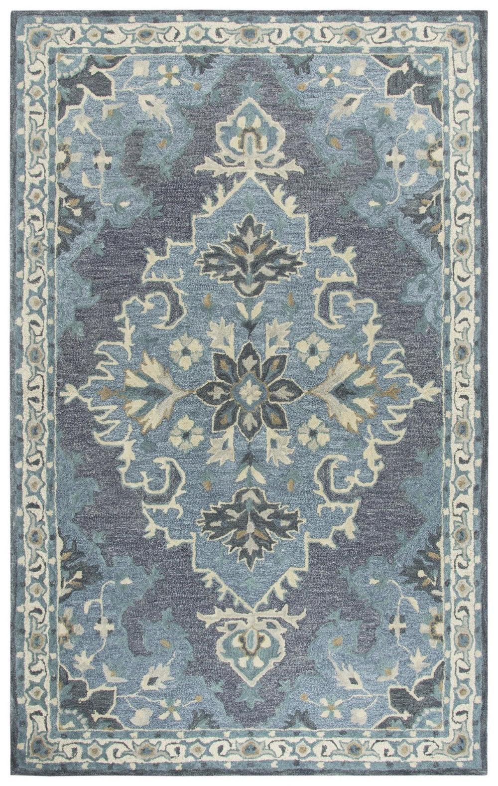 Alora Decor Cascade Hand-Tufted Wool Rug With Persian Floral Medallion, Neutral Ivory, Blue & Gray Elegance 9' x 12' CDECD1013DRB40912