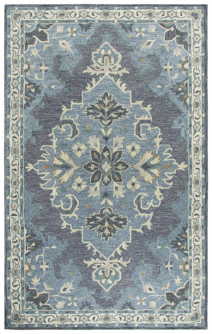 Alora Decor Cascade Hand-Tufted Wool Rug With Persian Floral Medallion, Neutral Ivory, Blue & Gray Elegance 9' x 12' CDECD1013DRB40912