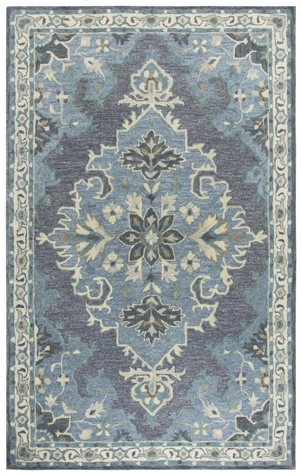 Alora Decor Cascade Hand-Tufted Wool Rug With Persian Floral Medallion, Neutral Ivory, Blue & Gray Elegance 9' x 12' CDECD1013DRB40912