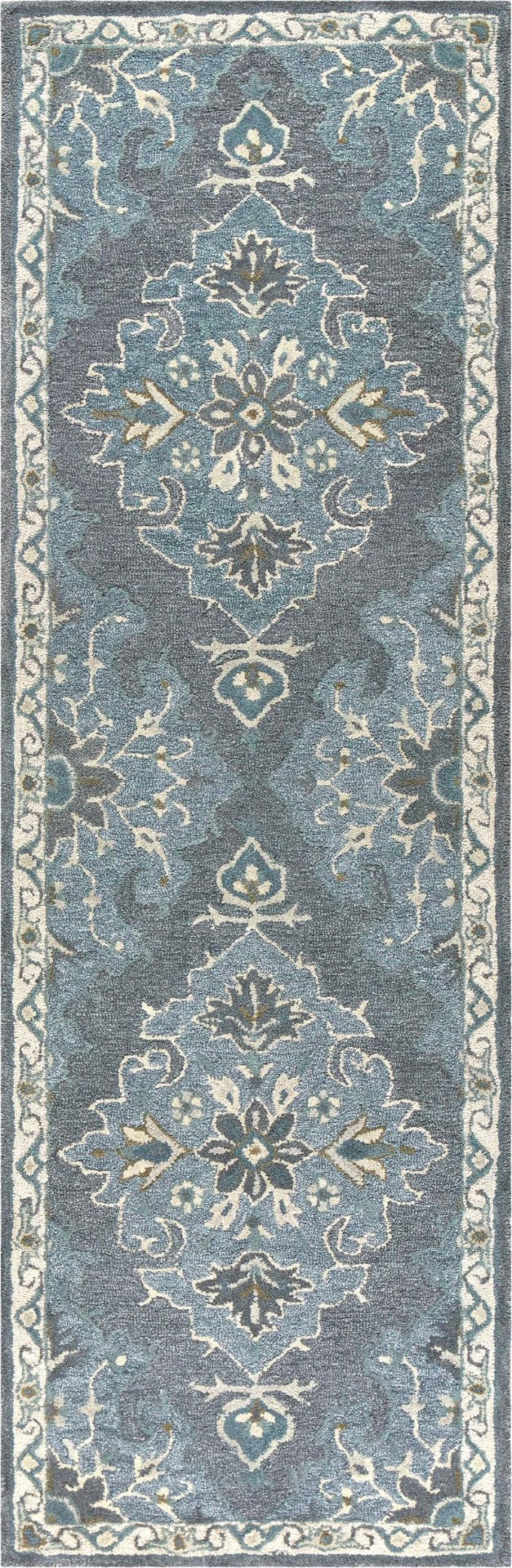 Alora Decor Cascade Gray Hand-Tufted Wool Runner Rug — Persian Floral Medallion, Durable 2'6"X8' Transitional Elegance CDECD1013DRB42608