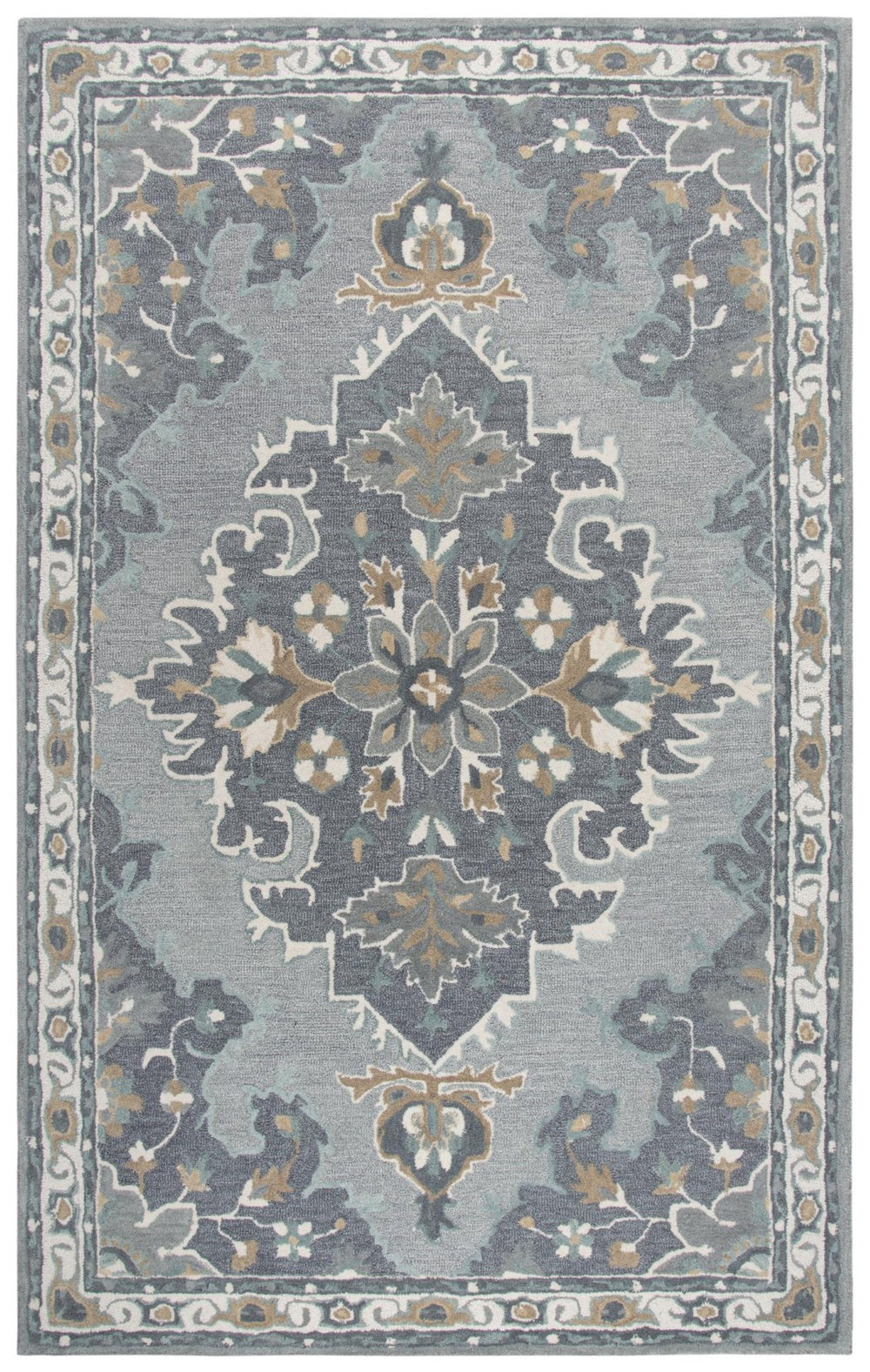 Alora Decor Cascade Gray Hand-Tufted 100% Wool Rug With Distressed Persian Medallion, Plush Low-Profile Charm 5' x 8' CDECD101433040508