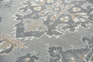 Alora Decor Cascade Gray Runner Rug Hand-Tufted 100% Wool, Persian-Inspired Medallion, Distressed Gray-Beige Elegance CDECD101433042608