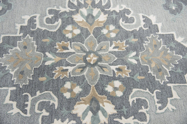 Alora Decor Cascade Gray Runner Rug Hand-Tufted 100% Wool, Persian-Inspired Medallion, Distressed Gray-Beige Elegance CDECD101433042608