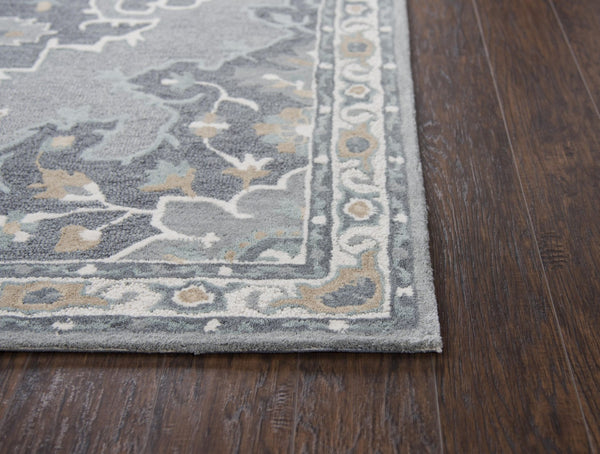 Alora Decor Cascade Gray Hand-Tufted 100% Wool Rug With Distressed Persian Medallion, Plush Low-Profile Charm 5' x 8' CDECD101433040508