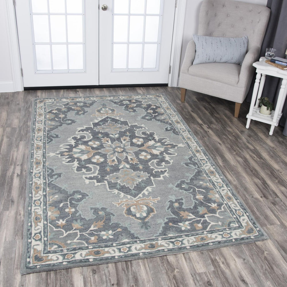 Alora Decor Cascade Gray Hand-Tufted 100% Wool Rug With Distressed Persian Medallion, Plush Low-Profile Charm 5' x 8' CDECD101433040508