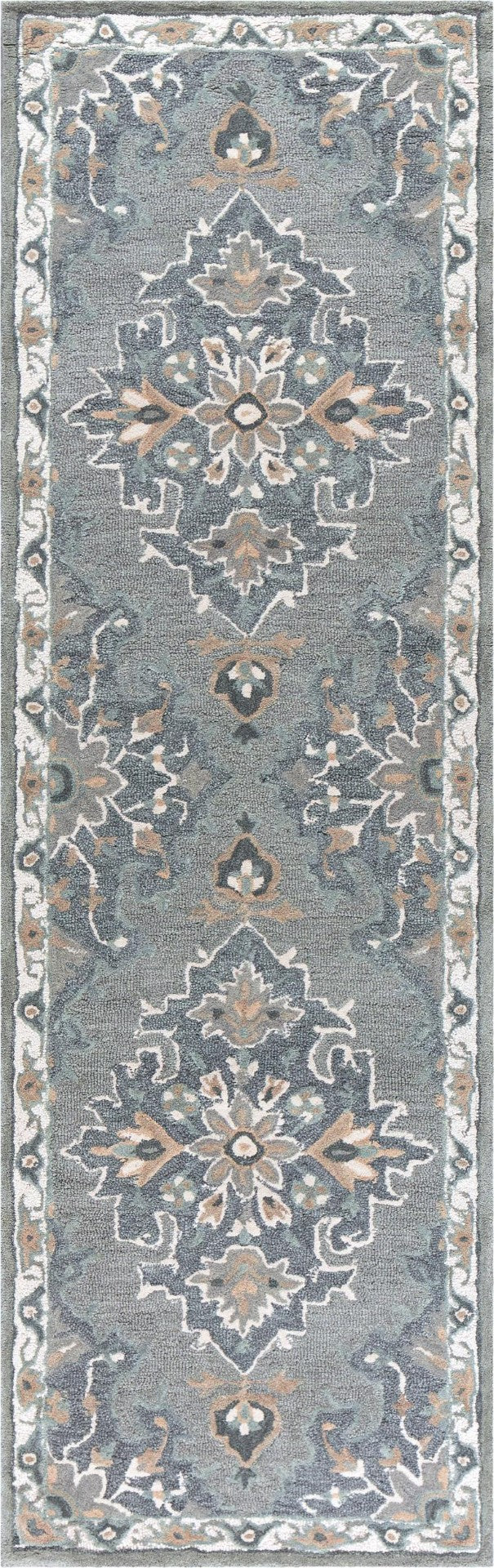 Alora Decor Cascade Gray Runner Rug Hand-Tufted 100% Wool, Persian-Inspired Medallion, Distressed Gray-Beige Elegance CDECD101433042608